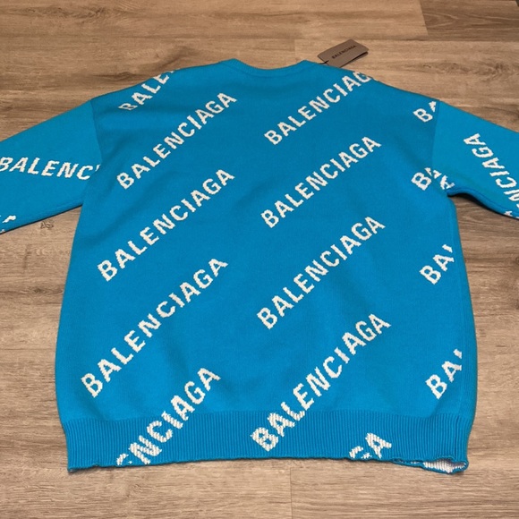 Balenciaga Baby Blue Repeat Logo Sweater - Large - Picture 9 of 9